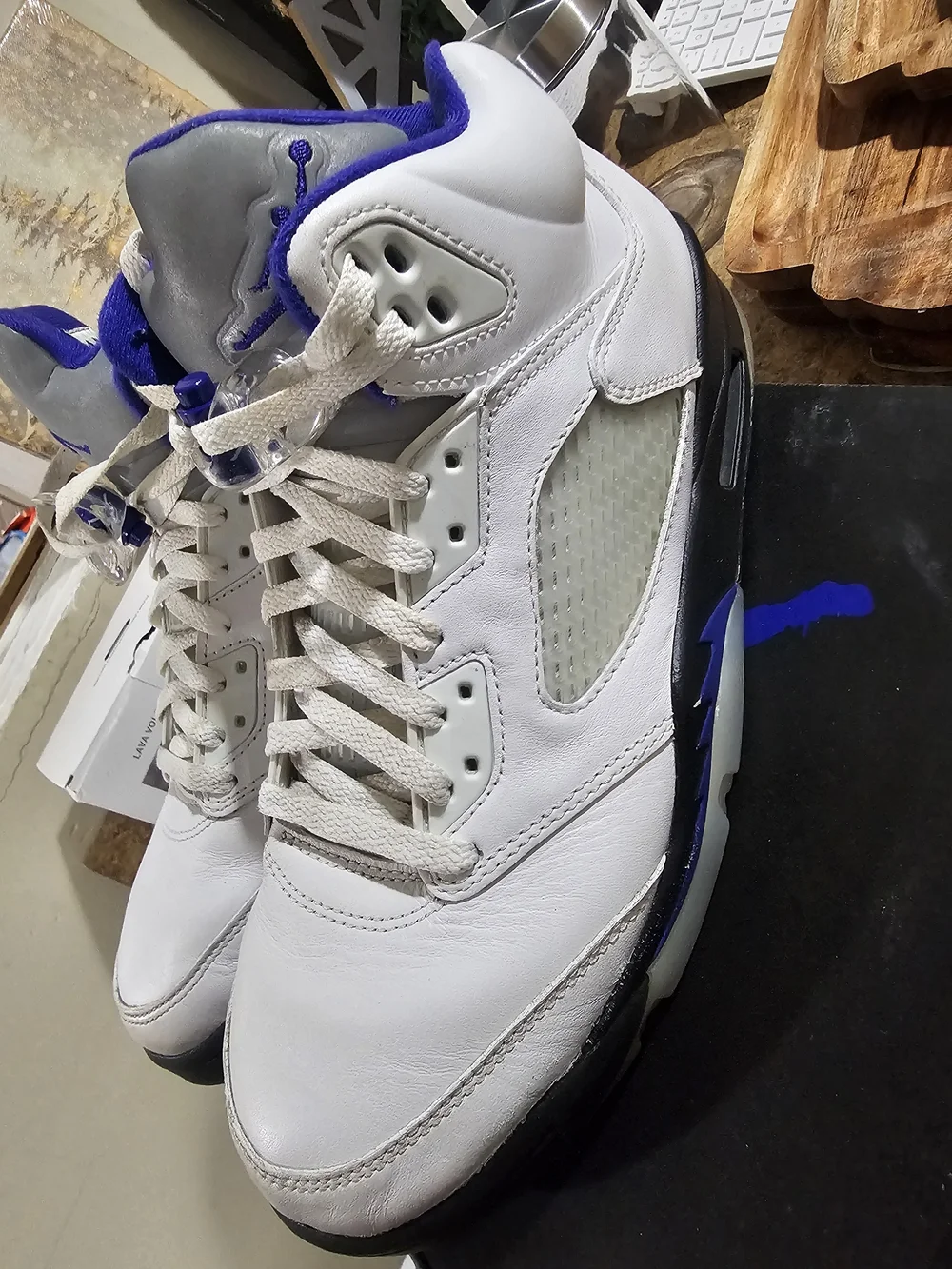 Air Jordan Retro 5 Men’s Basketball Shoes - White / Purple